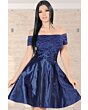 Vestido Metálico Y Encaje Hombros Descubiertos Lam 5705 Navy