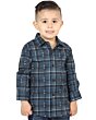 Boys’ Western Shirt in Navy-White Plaid, Long Sleeve Version – El General 44740