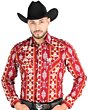 Men's Burgundy Geometric Western Shirt with White and Mustard Accents – El General 44503