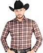 Men’s Western Shirt in Beige-Black Plaid with Aztec Accents by El General 44697