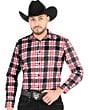 Men’s Western Shirt in White-Red Plaid by El General 44707, Available in Long or Short Sleeve