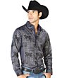 Camisa El Señor De Los Cielos 43598 Color Navy Con Caballos Negros