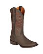 Botas vaqueras para mujer El General 44847 en piel Crazy color café, con bordado floral, suela de cuero y construcción welt.