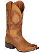 El General 44852 women's cowgirl boots in honey Crazy leather with Rodeo toe, leather outsole, and decorative studs.