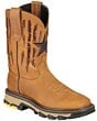 Botas de trabajo vaqueras para hombre en piel Crazy color miel, con horma cuadrada Malibu, bordado de estrellas y suela de hule, modelo El General 44690.