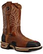 Kingwelt men's brown leather work boot with yellow stitching, composite toe, and reinforced upper