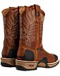 Side and rear view of Kingwelt men's brown leather Western work boots with embroidered shaft, composite toe, and reinforced heel