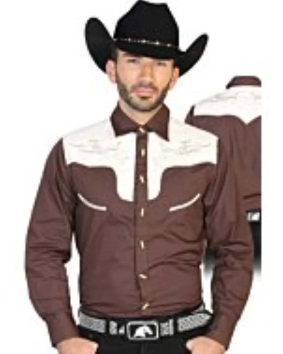 CAMISA CHARRA ANTE/BORDADA EL GENERAL 2019-131 COLOR CAFÉ