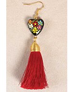 Aretes Artesanales Corazón Hilo De Seda Rojo 602162