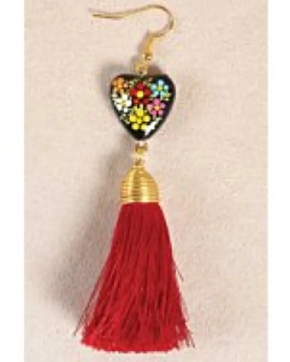 Aretes Artesanales Corazón Hilo De Seda Rojo 602162