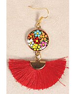 Aretes Artesanales Ruedita Hilo De Seda Rojo 602178