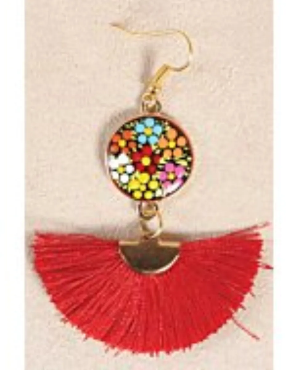 Aretes Artesanales Ruedita Hilo De Seda Rojo 602178