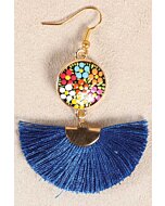 Aretes Artesanales Ruedita Hilo De Seda Azul Rey 602179