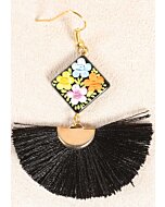 Aretes Artesanales Cuadrito Hilo De Seda Negro 602183