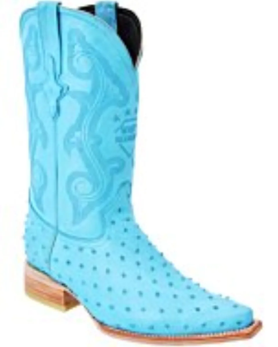 Botas Vaqueras Grabado Avestruz White Diamonds Boots 11-117 Color Baby Blue