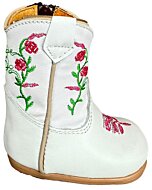 Botitas de Bebé de Piel en Color Blanco con Bordado Floral, Cierre Lateral y Suela Sintética, Hechas en México.