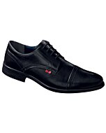 Zapatos de vestir Oxford en piel negra para hombre, con diseño Cap Toe y acabados de alta calidad, perfectos para ocasiones formales y de negocios.