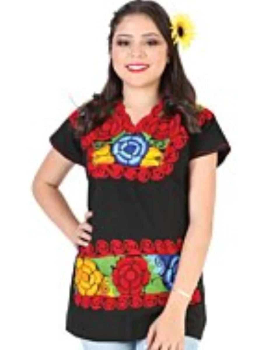 Blusa Bordada Artesanal Zinacantan 602302 Negra