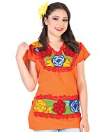Blusa Bordada Artesanal Zinacantan Naranja 602303