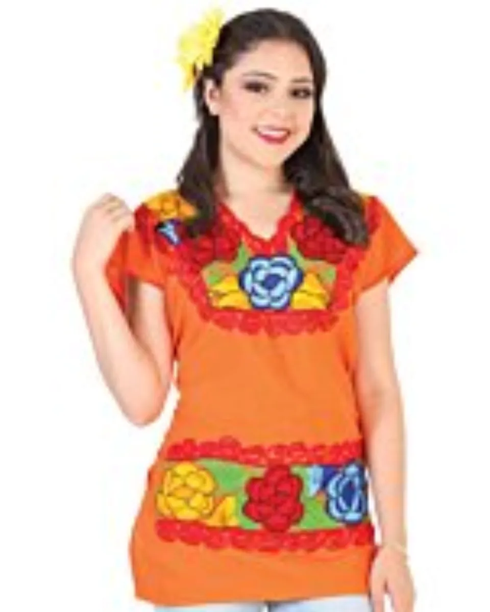 Blusa Bordada Artesanal Zinacantan Naranja 602303