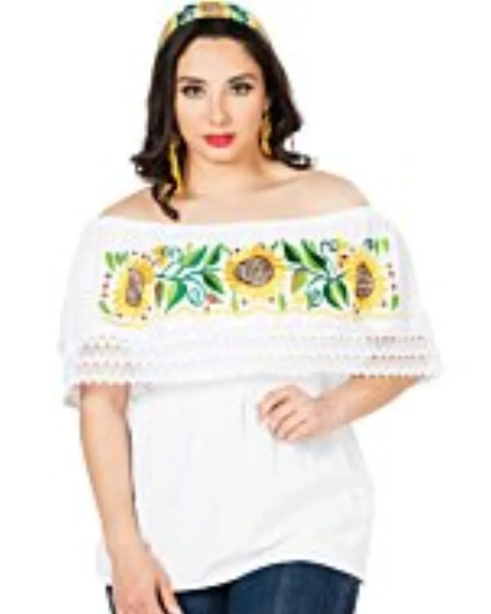 Blusa Artesanal Campesina Girasol 603064 Blanca