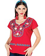 Blusa Kimona Artesanal Mexicana 603056 Color Rojo
