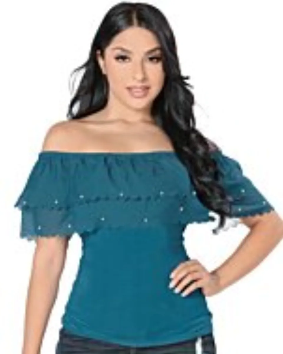 Blusa Campesina Teal Lisa Con Olan Lamasini 5730
