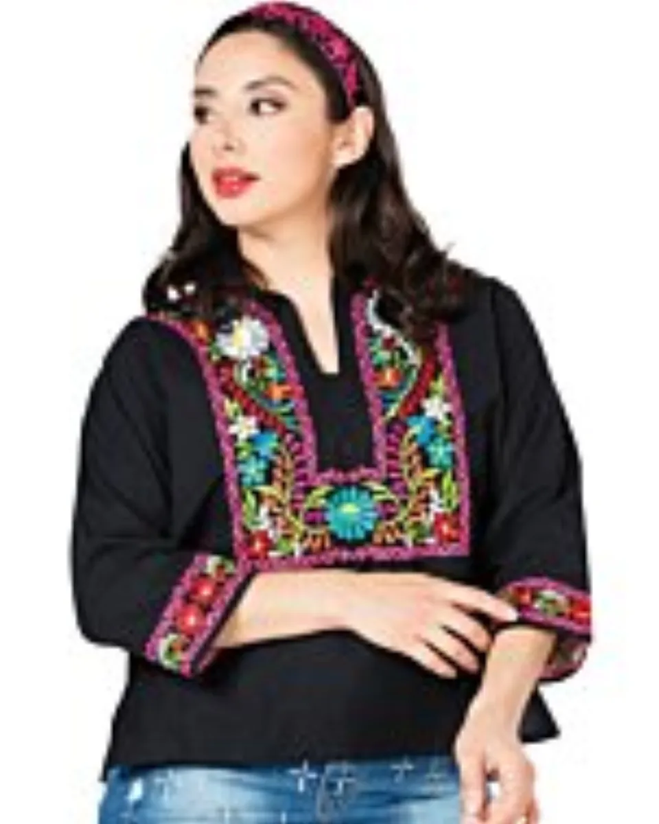 Blusa Espigas Artesanal Mexicana 603059 Negra