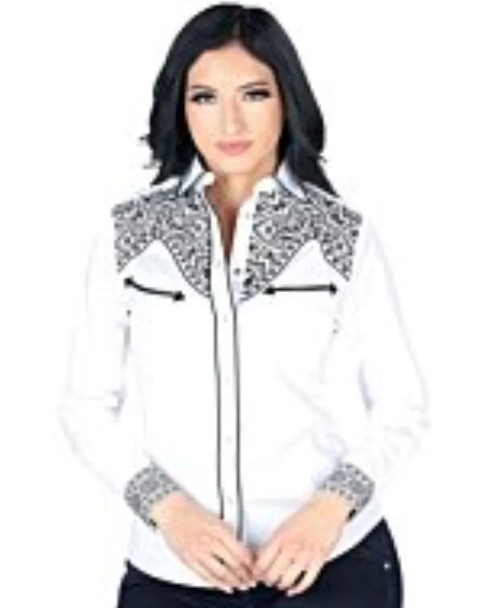 Blusa Vaquera Blanca Snap Button Bordada Lamasini 2322