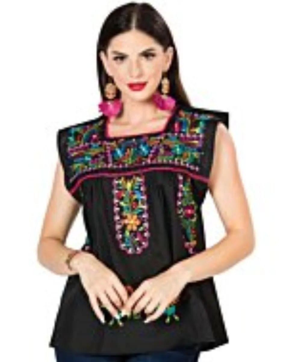 Blusa Artesanal Doble Típica México 603048 Negra