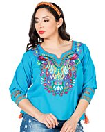 Blusa Tradicional Pavos Artesanal Mexicana 603181 Azul