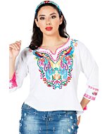 Blusa Tradicional Pavos Artesanal Mexicana 603182 Blanca