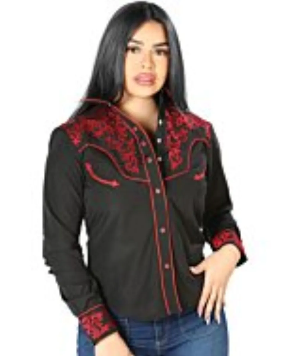 Blusa Vaquera Negra Cor Bordado Rojo 126668