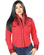 Blusa Vaquera De Dama Roja Con Bordado Negro 126670
