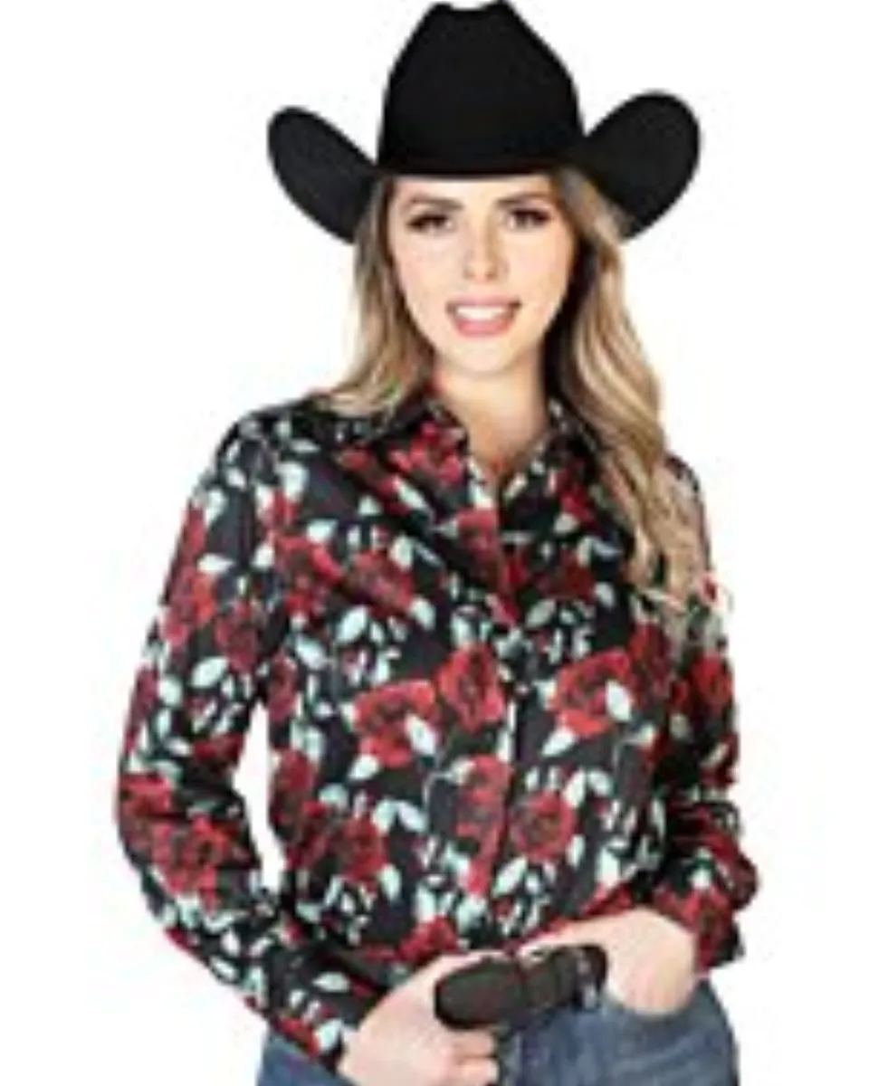 Blusa Vaquera Rosas Rojas ESDLC 43898 Negra