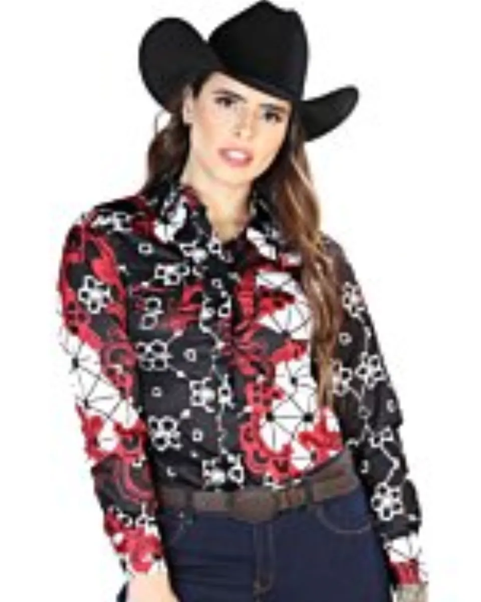 Camisa Vaquera De Mujer Color Burgundy 44078
