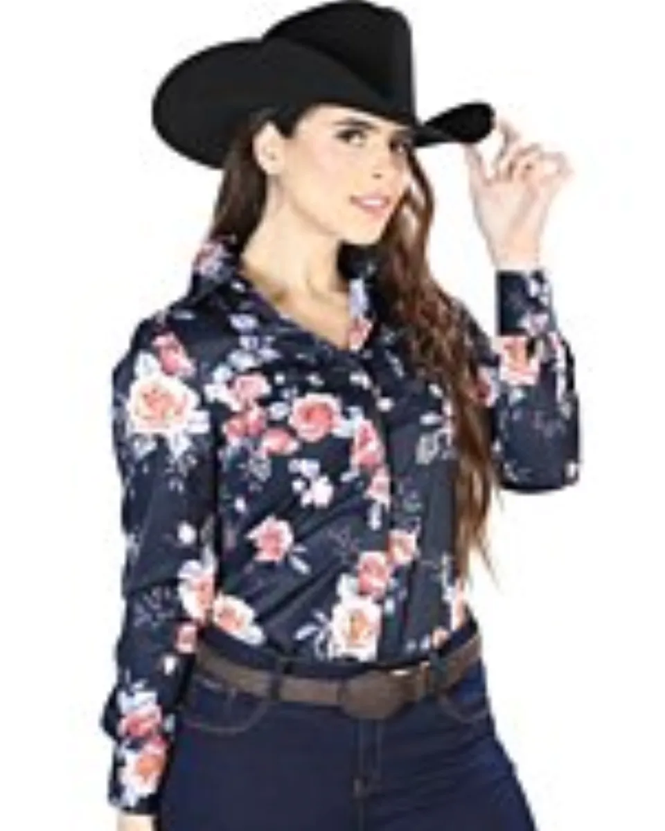 Camisa Vaquera De Mujer Color Navy Con Rosas 44090