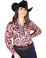 Camisa Vaquera De Mujer Color  Roja Con Rosas 44099