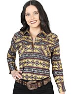 Camisa Vaquera Para Mujer Amarilla Estampada De Algodón 44406