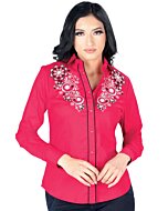 Blusa Bordada Vaquera Snap Button Lamasini 2325 Color Rojo
