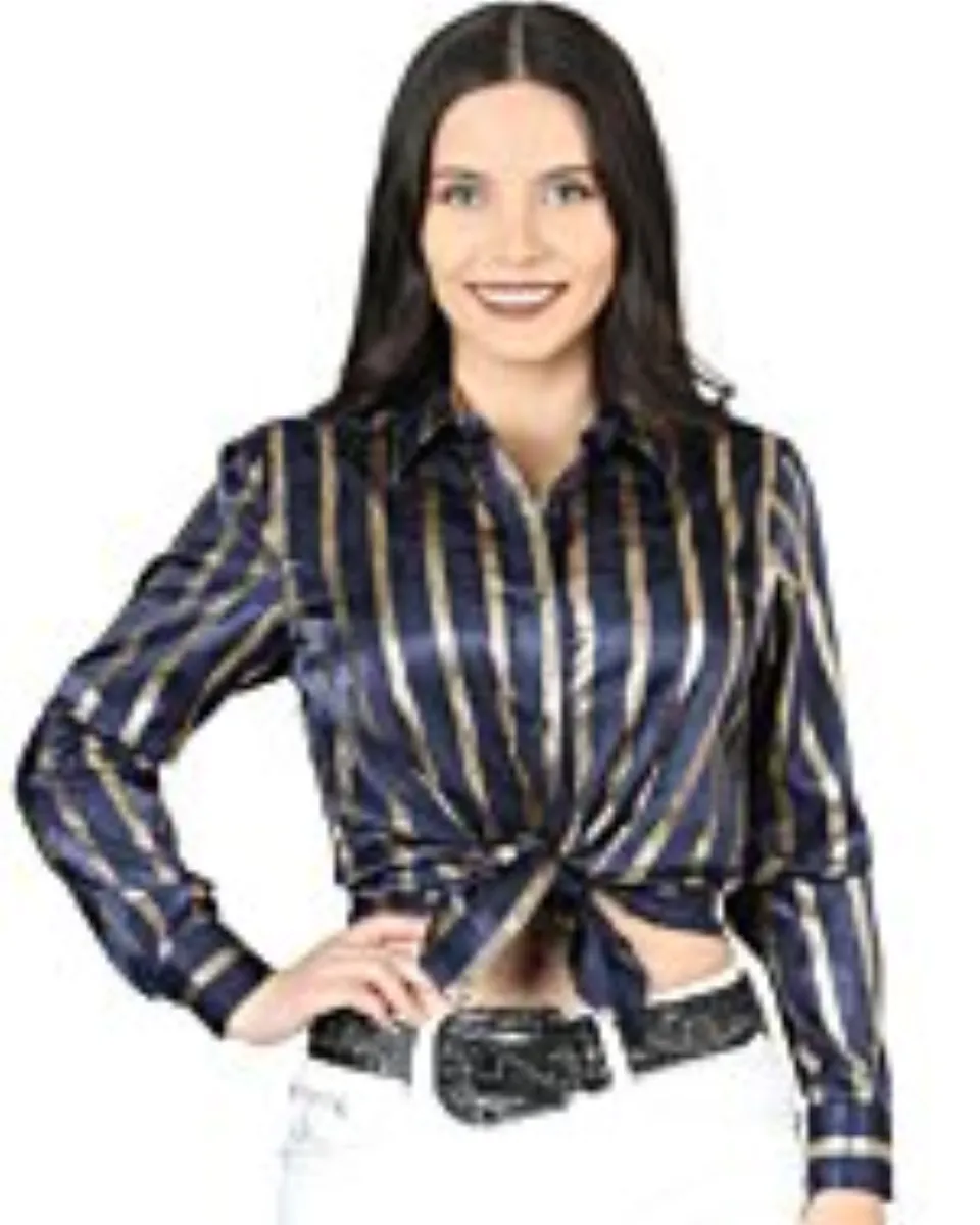 Blusa Con Líneas De Grecas Doradas Color Navy 44562
