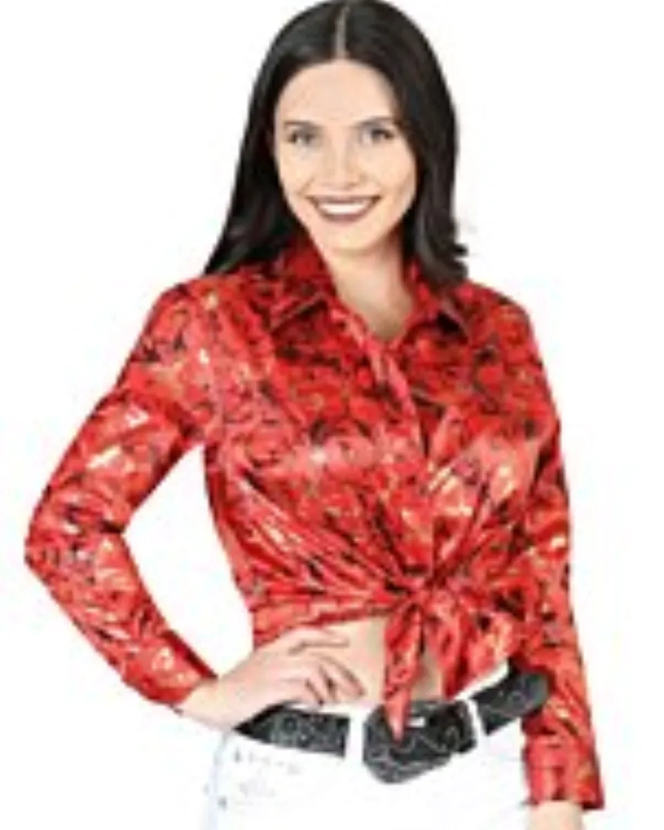 Blusa Estampada De Moda Manga Larga Roja 44597