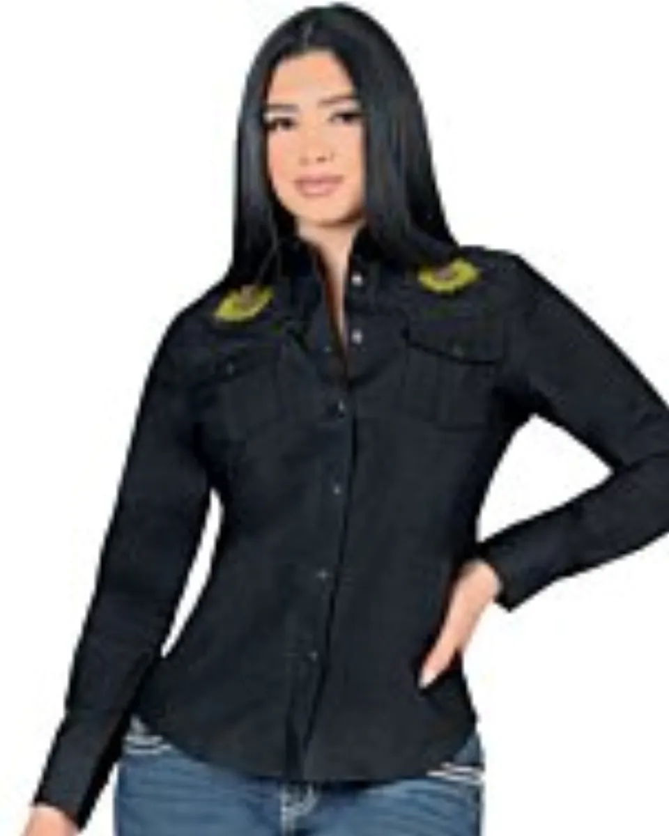 Blusa Vaquera Snap Button Girasol Lamasini 2323 Color Negro