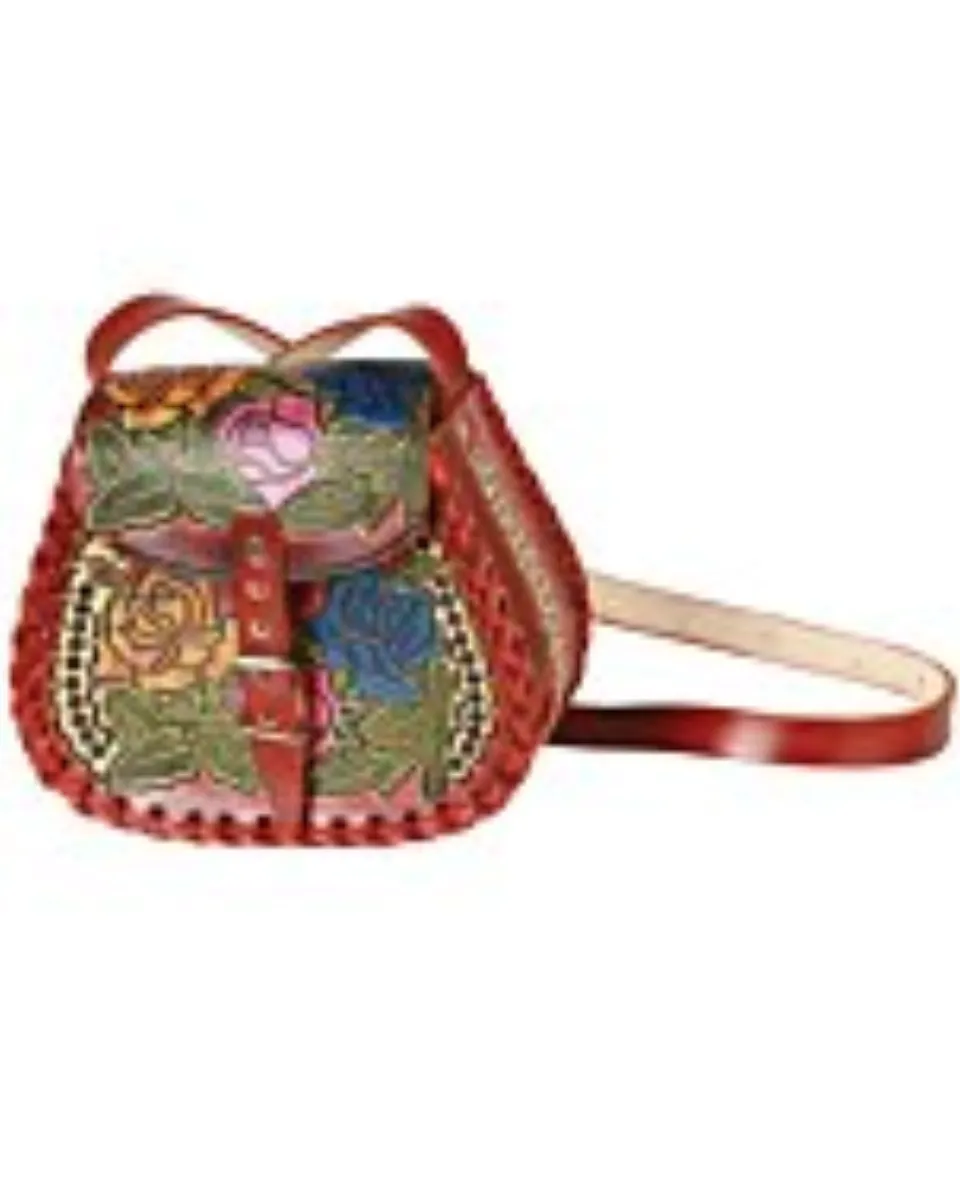 Bolsa Artesanal De Piel Rosas Chica 603678 Color Café