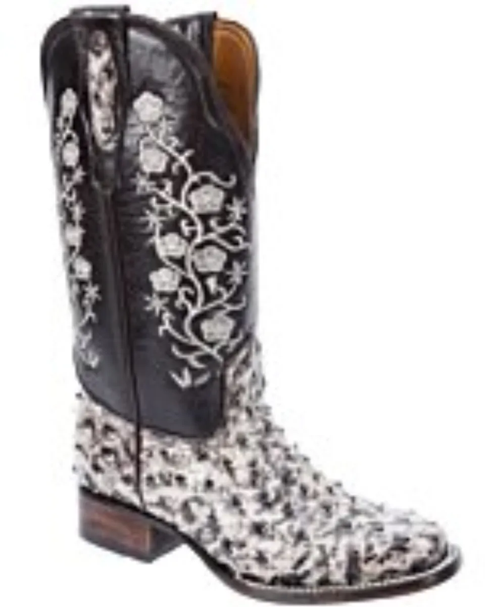 Bota De Mujer Piel Grabado Avestruz Blanco Rústico WD 11-502