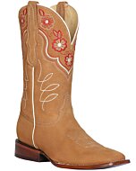 Bota Rodeo Texas Nobuck Dama color Durazno y flores bordadas el la parte superior del tubo