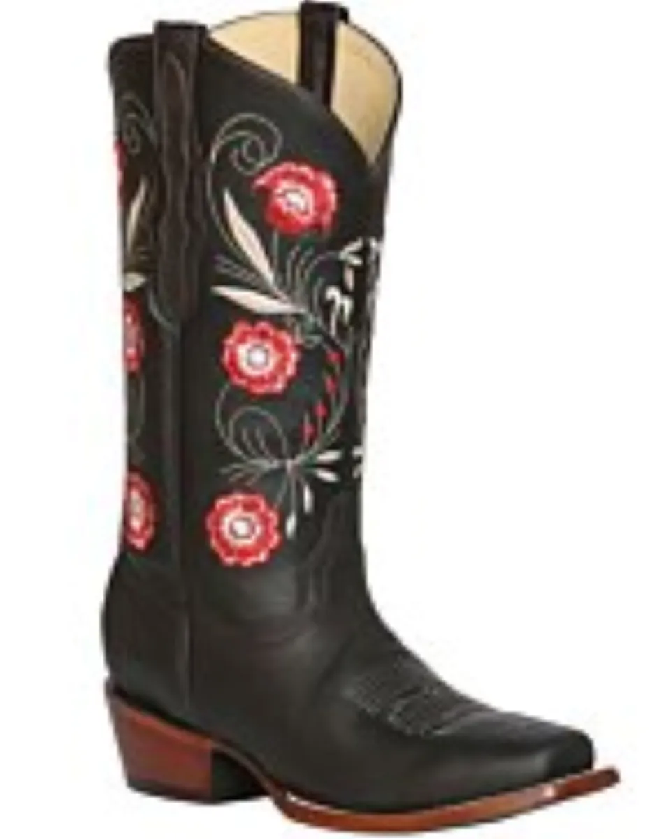 Bota De Mujer Rodeo El General 42982 Color Choco con bordado floral en el tubo