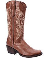 Bota Rodeo Color Café Claro Para Mujer Flor En Tubo WD 11-514