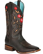 Bota Café El General rodeo para mujer 125369 con flores rojas pequeñas bordadas