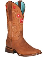 Bota Rodeo Dama Color Shedrón Con flores Rojas Pequeñas Bordadas